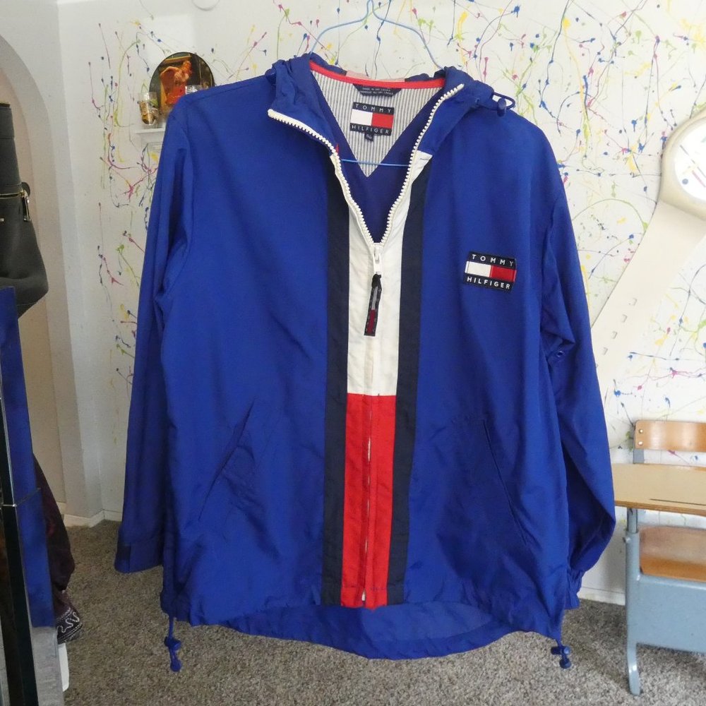 Vintage 90s Tommy Hilfiger Sailing Gear Jacket Windbreaker Hoodie Zipper Size S